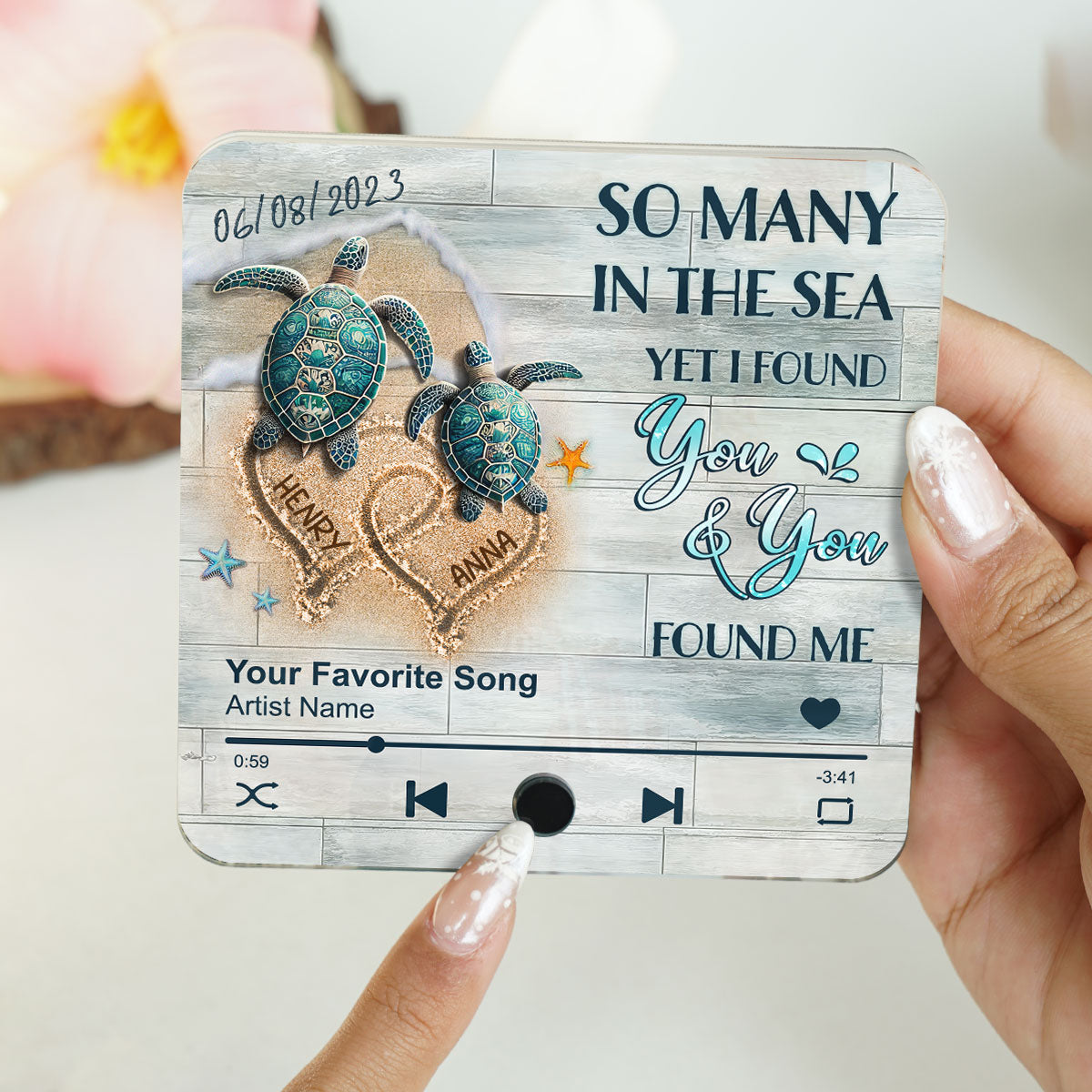 I Found You & You Found Me Sea Turtles Personalized Music Fridge Magnet,  Gift For Couple