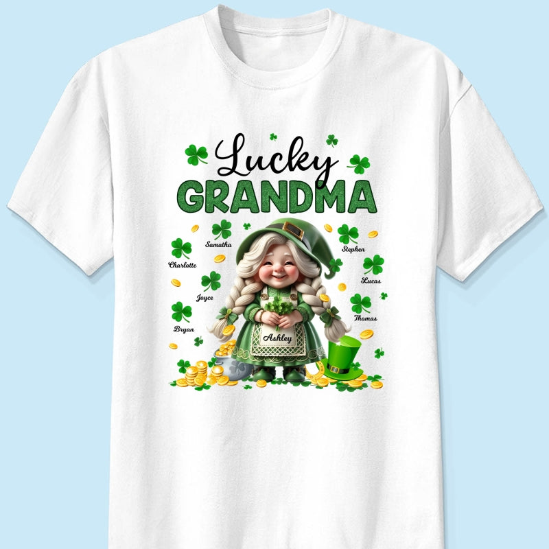 St. Patrick's Day Gnome Lucky Grandma Personalized Shirt