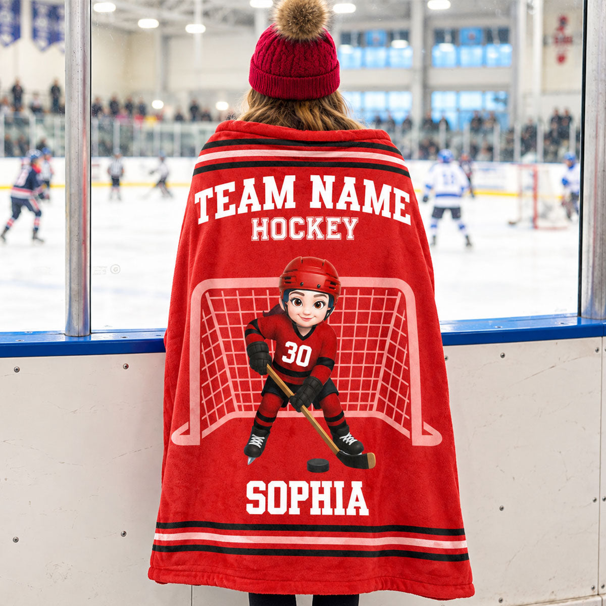 Hockey Boy Girl Custom Name And Team Name - Personalized Fleece Blanket - Christmas Gift For Hockey Players, Grandson, Son, Granddaughter, Daughter