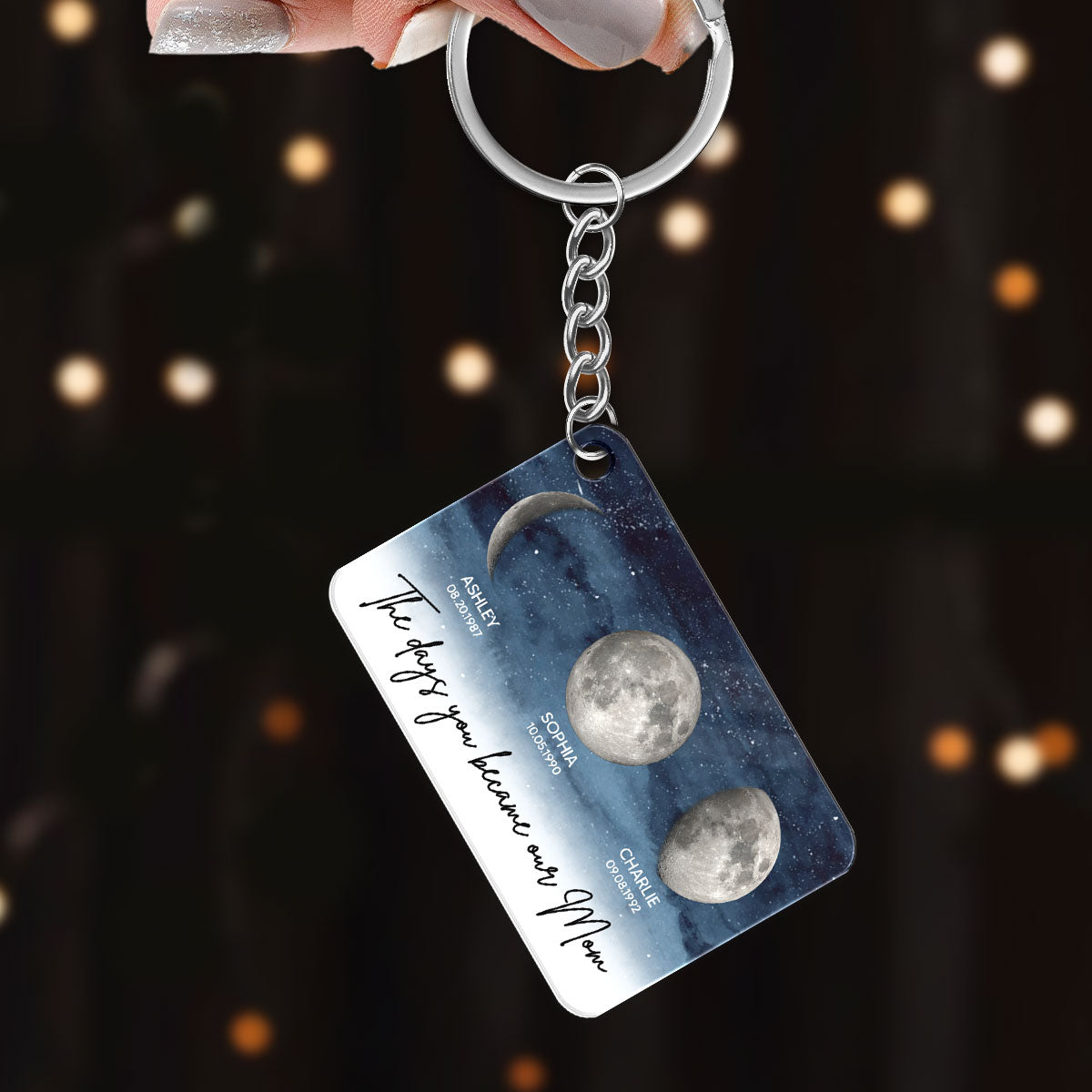 Acrylic Keychain: Starry Night Custom Birth Moon Phase The Days You Became Our Mom Personalized Keychain, Gift
