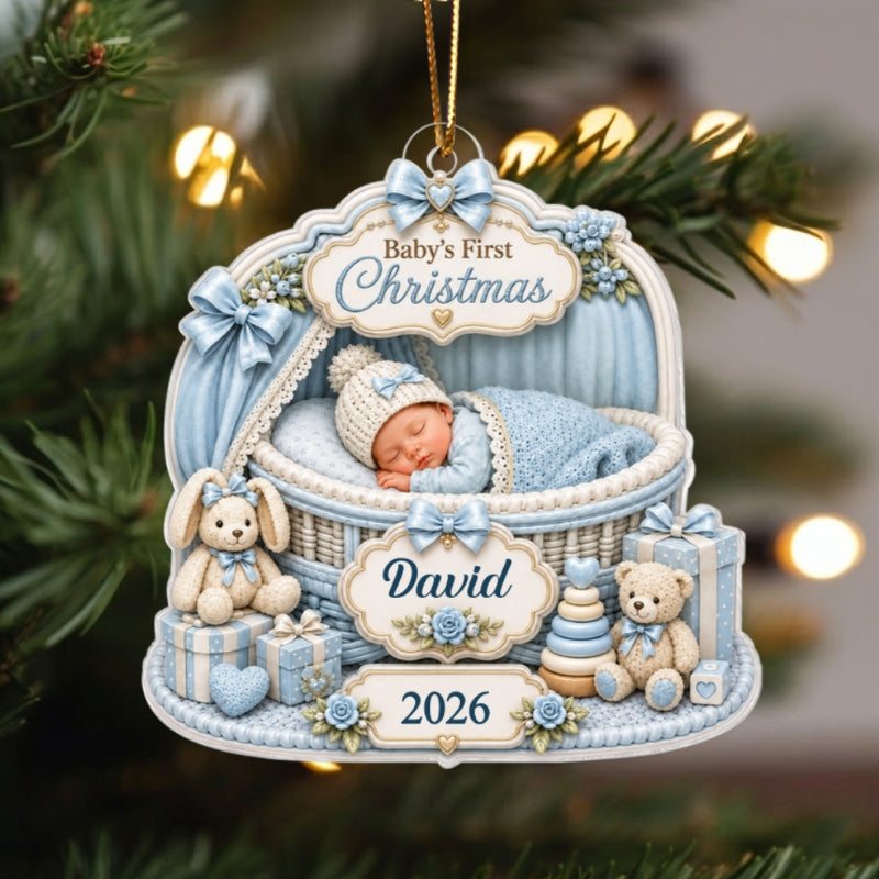 Baby's First Christmas Custom Baby Name - Personalized Acrylic Ornament - Newborn Girl Boy Gift, Heartfelt Keepsake