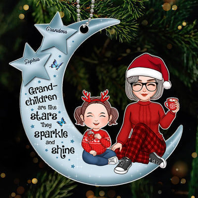 Grandchildren Are Like Stars Grandma Grandkids Sitting On Blue Moon Personalized Acrylic Ornament
