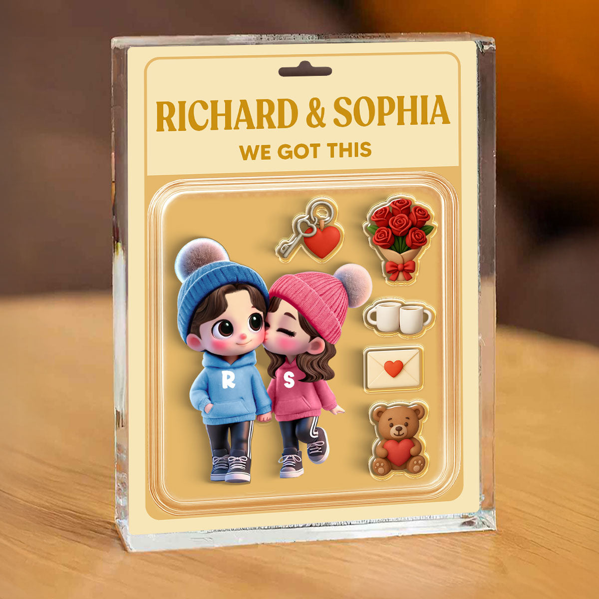 3D Effect Cute Cartoon Couple Custom Figure Personalized Acrylic Block Plaque