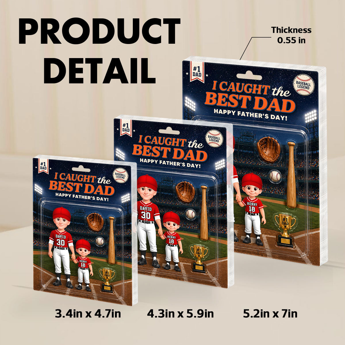 Retro Friday Night Light Baseball We Caught The Best Dad - Personalized Acrylic Block Plaque - Father's Day Gift For Baseball Dad