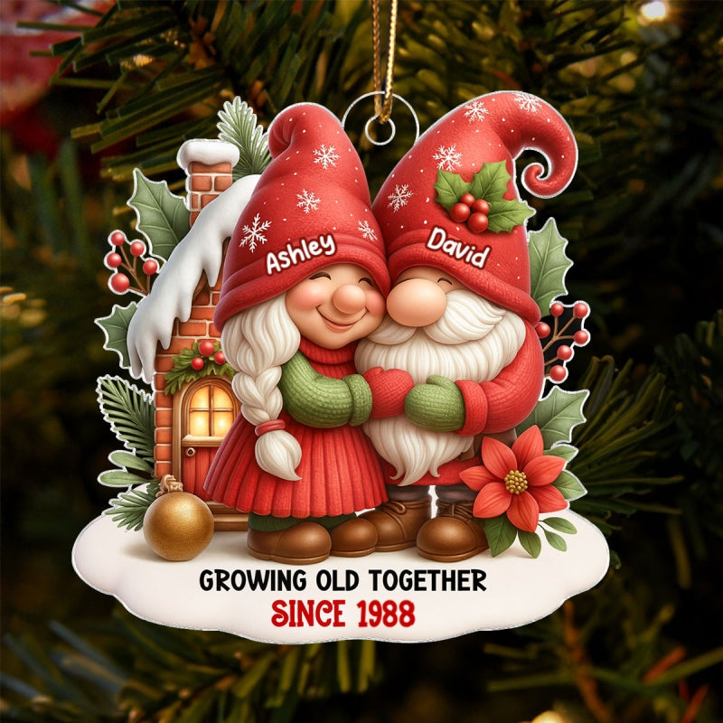 Festive Gnome Couple Love in Winter Wonderland Personalized Acrylic Ornament, Christmas Gift for him, Gift for her