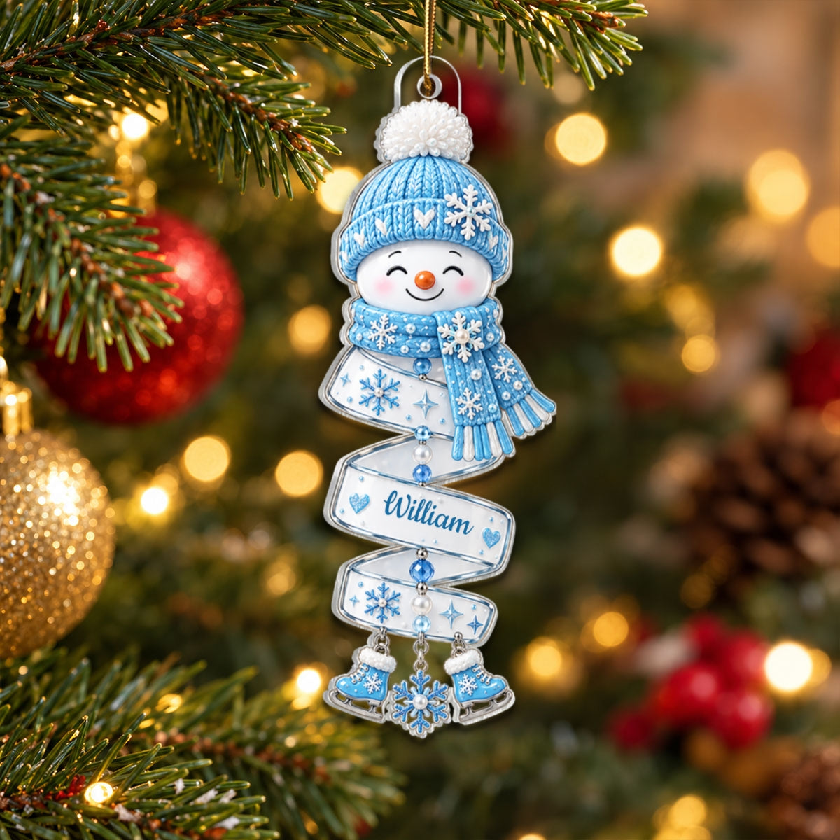 Christmas Snowman Spiral Style Custom Kids Names, Family Member Names - Personalized Acrylic Ornament - Christmas Gift For Kids, Family