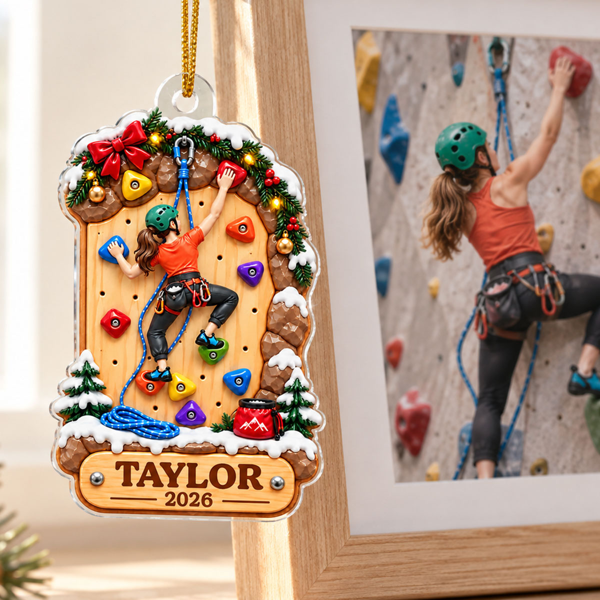 Rock Climbing Girl Boy - Personalized Acrylic Ornament - Christmas Gift For Kid Grandkids