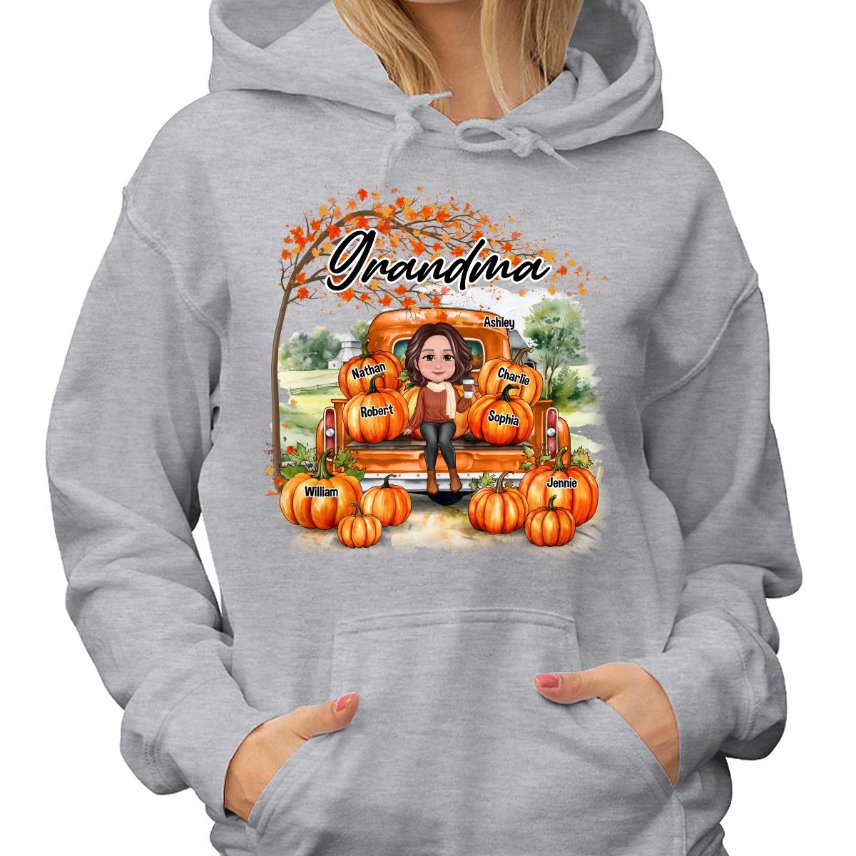 Fall Season Landscape Truck Pumpkins Under Tree Grandma Mom Personalized Shirt