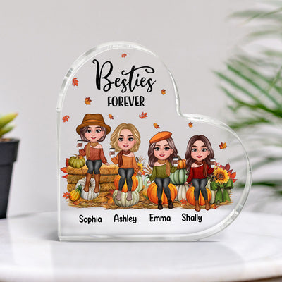 Fall Season Best Friends Sisters Sitting On Pumpkins Personalized Acrylic Heart Plaque