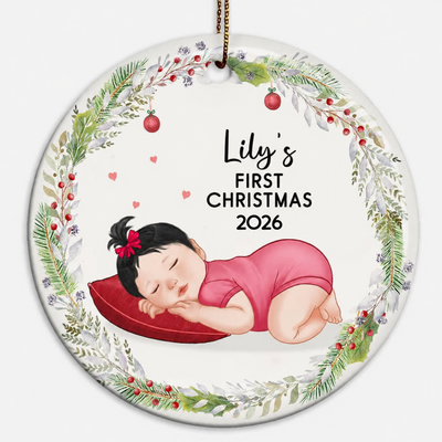 Sleeping Baby First Christmas Personalized Circle Ornament