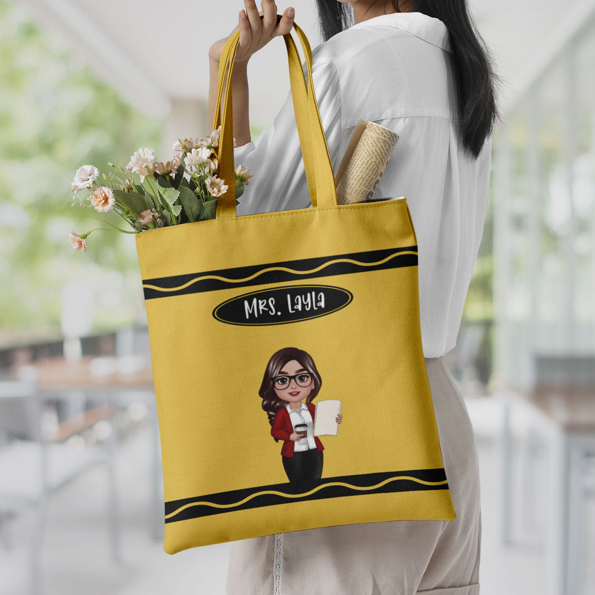 Teacher Crayon Personalized Tote Bag, Back To School Gift For Teacher