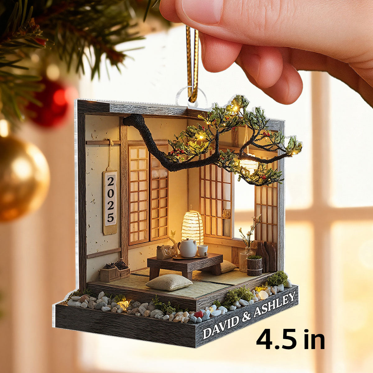 Zen Tea Room Japanese Minimalist Miniature - Personalized Acrylic Ornament - Christmas Gift For Him, For Her, For Couple