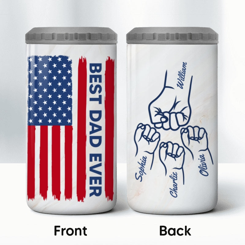 Nation Flag Best Dad Grandpa Ever Fist Bump Gift For All American Dad Personalized 4 In 1 Can Cooler