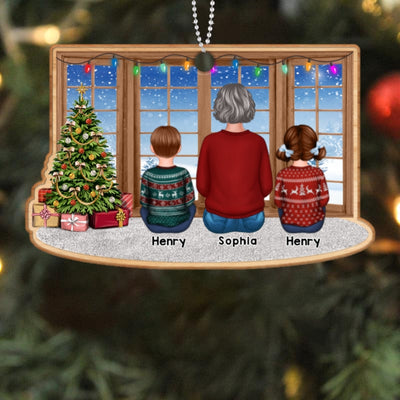 Grandma Grandkids Sitting By Window Christmas Personalized Wooden Ornament
