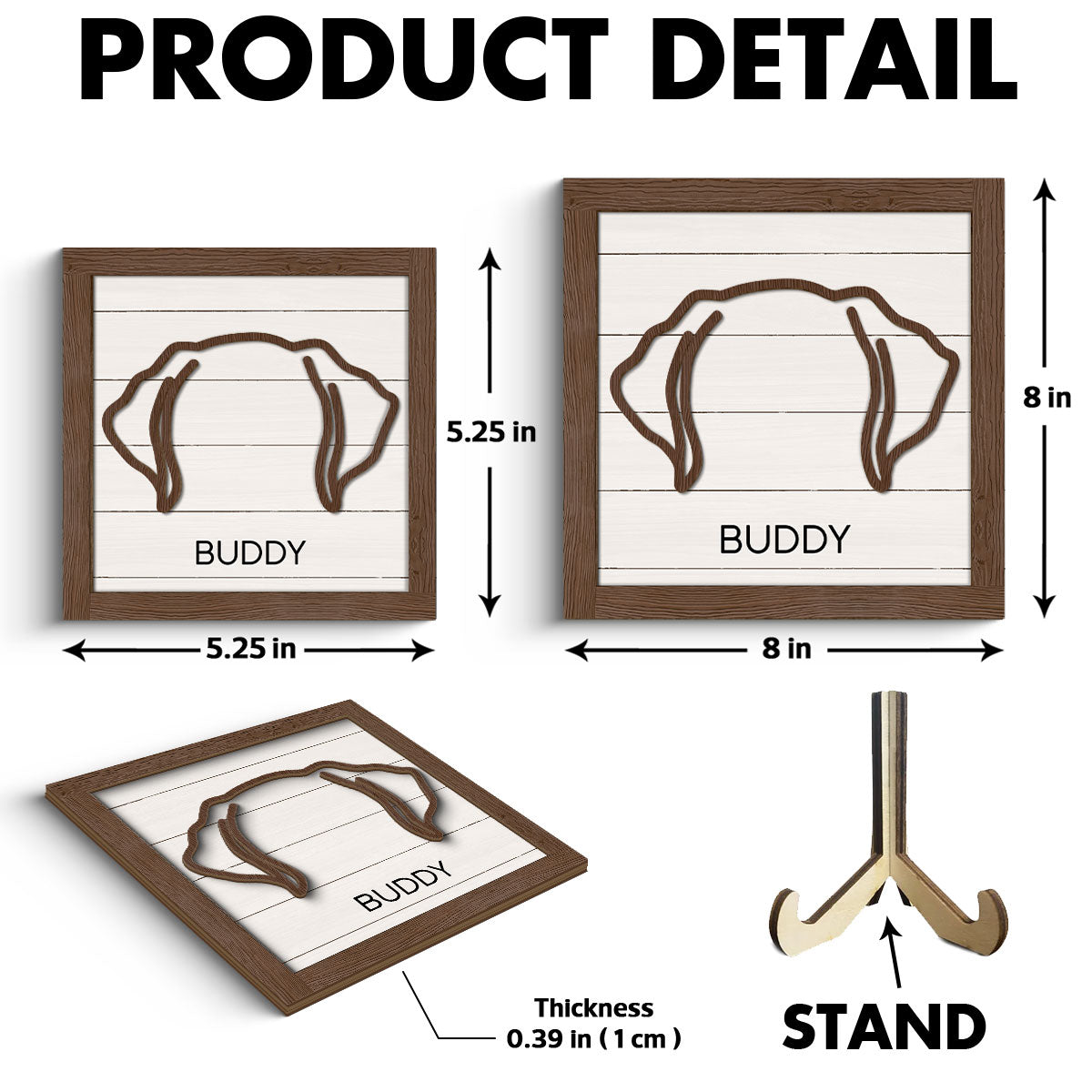 Custom Dog Ear Line Drawing Personalized 2-Layer Wooden Plaque