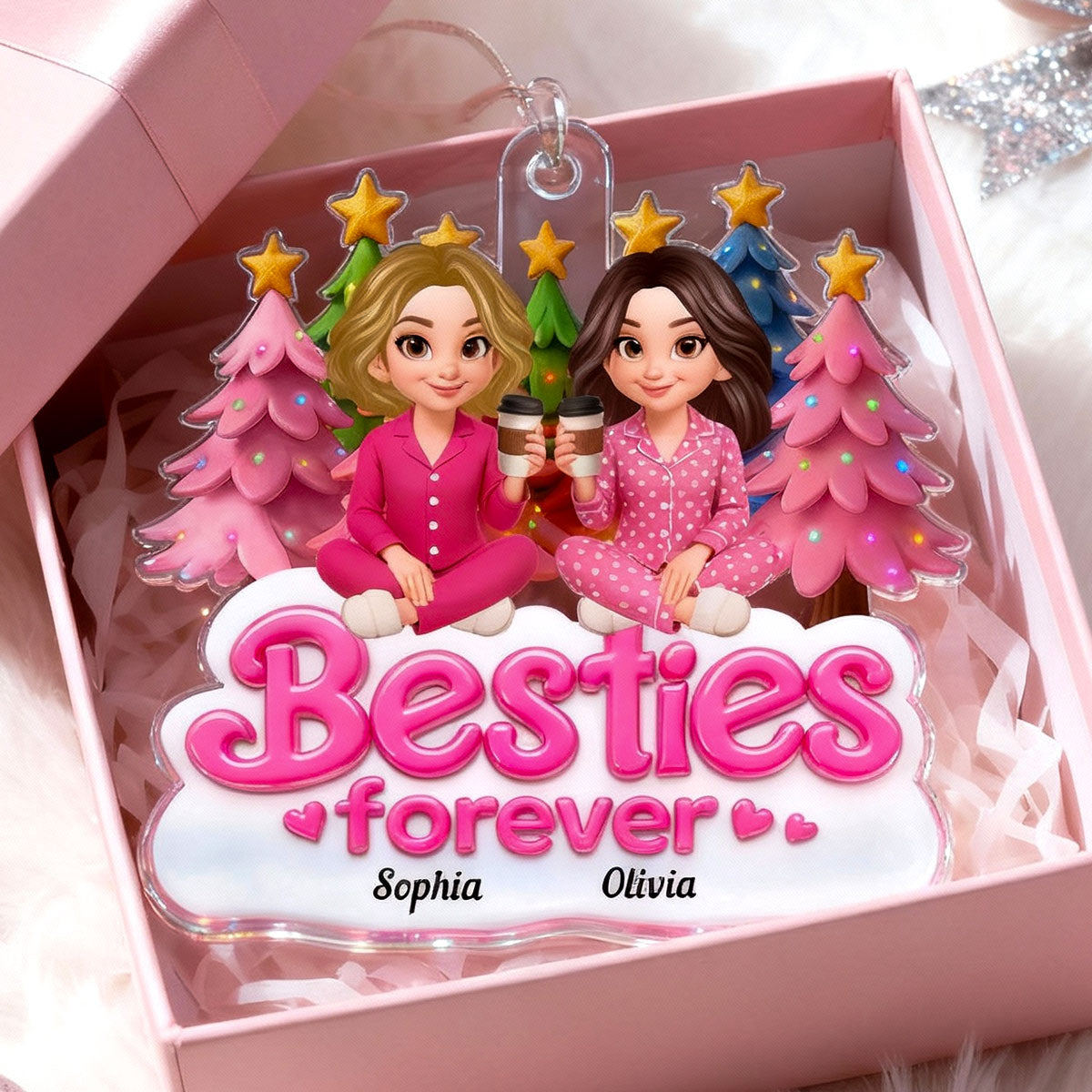 Pink Besties Forever Christmas - Personalized Acrylic Ornament
