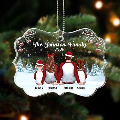 Family Back View Pajamas In Snow Personalized Acrylic Ornament