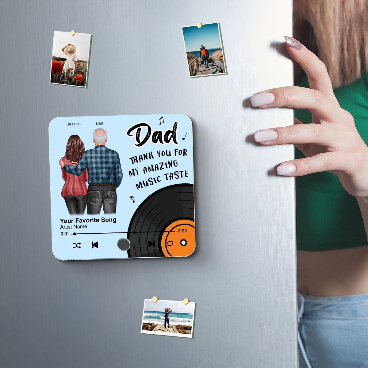 Dad Thank You For My Amazing Music Taste Custom Dad's Favorite Song Personalized Music Fridge Magnet