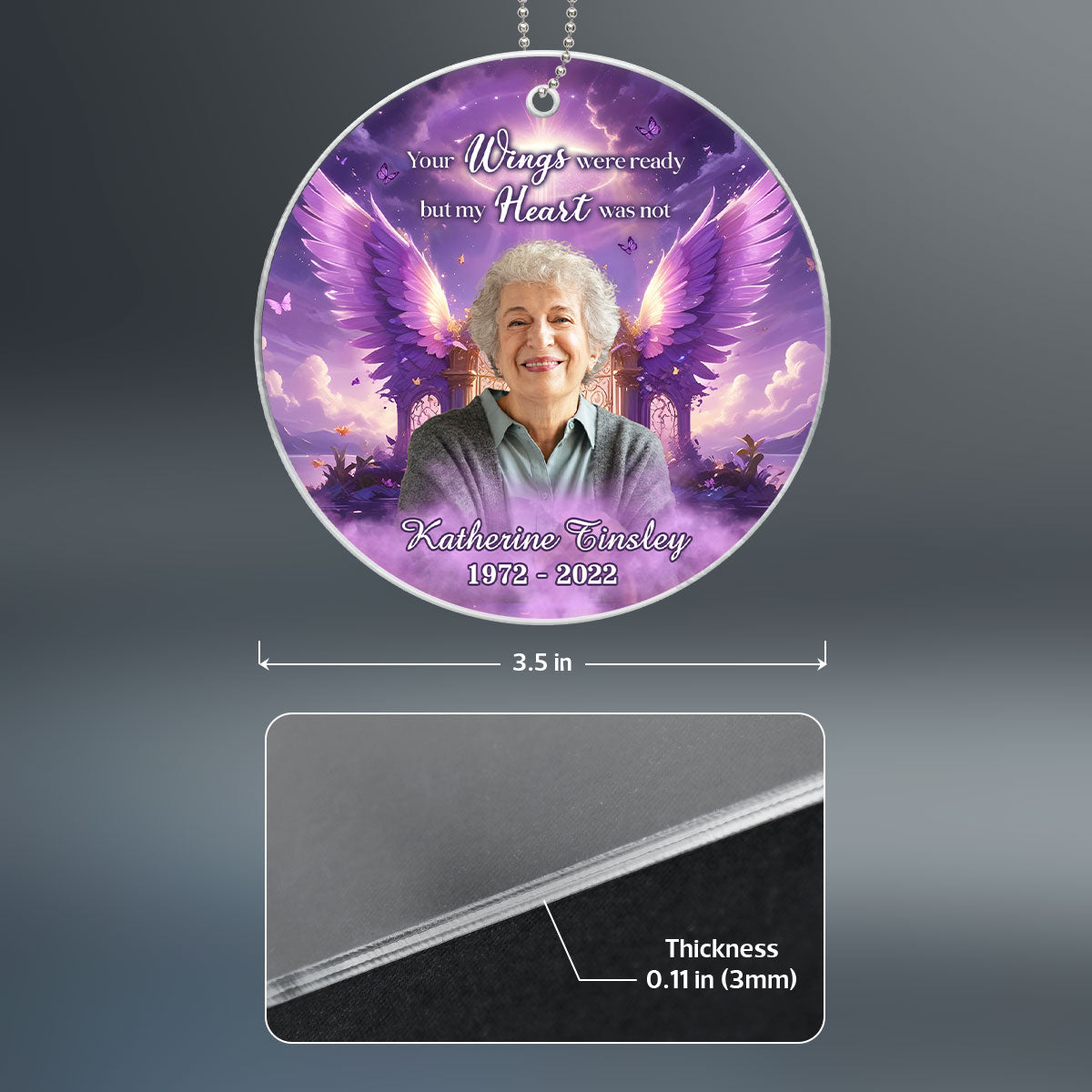 Purple Sky Your Wings Were Ready Memorial Photo Inserted Personalized Acrylic Ornament