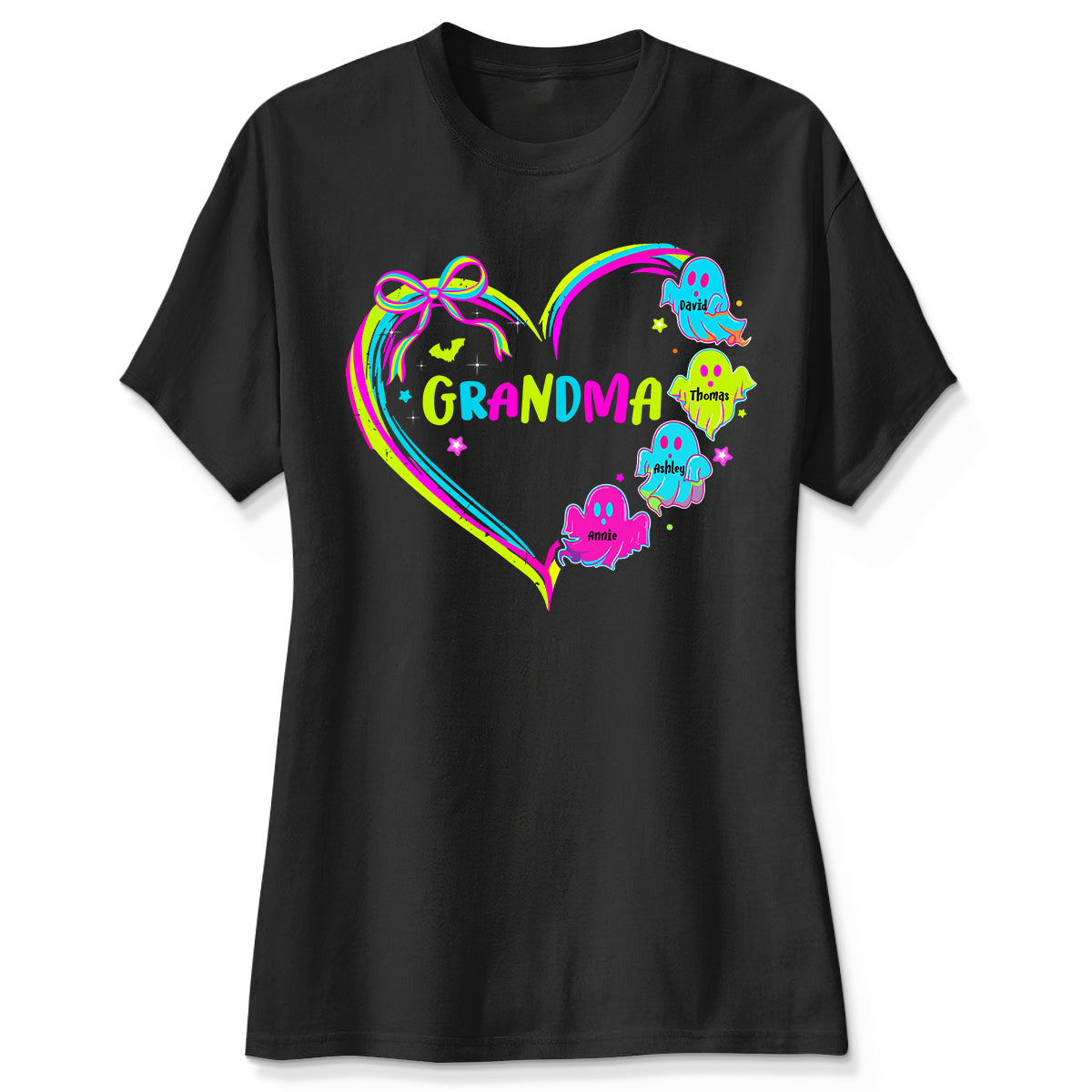 Halloween Preppy Style Neon Colors Boo Kids Names Grandma Heart Personalized Shirt
