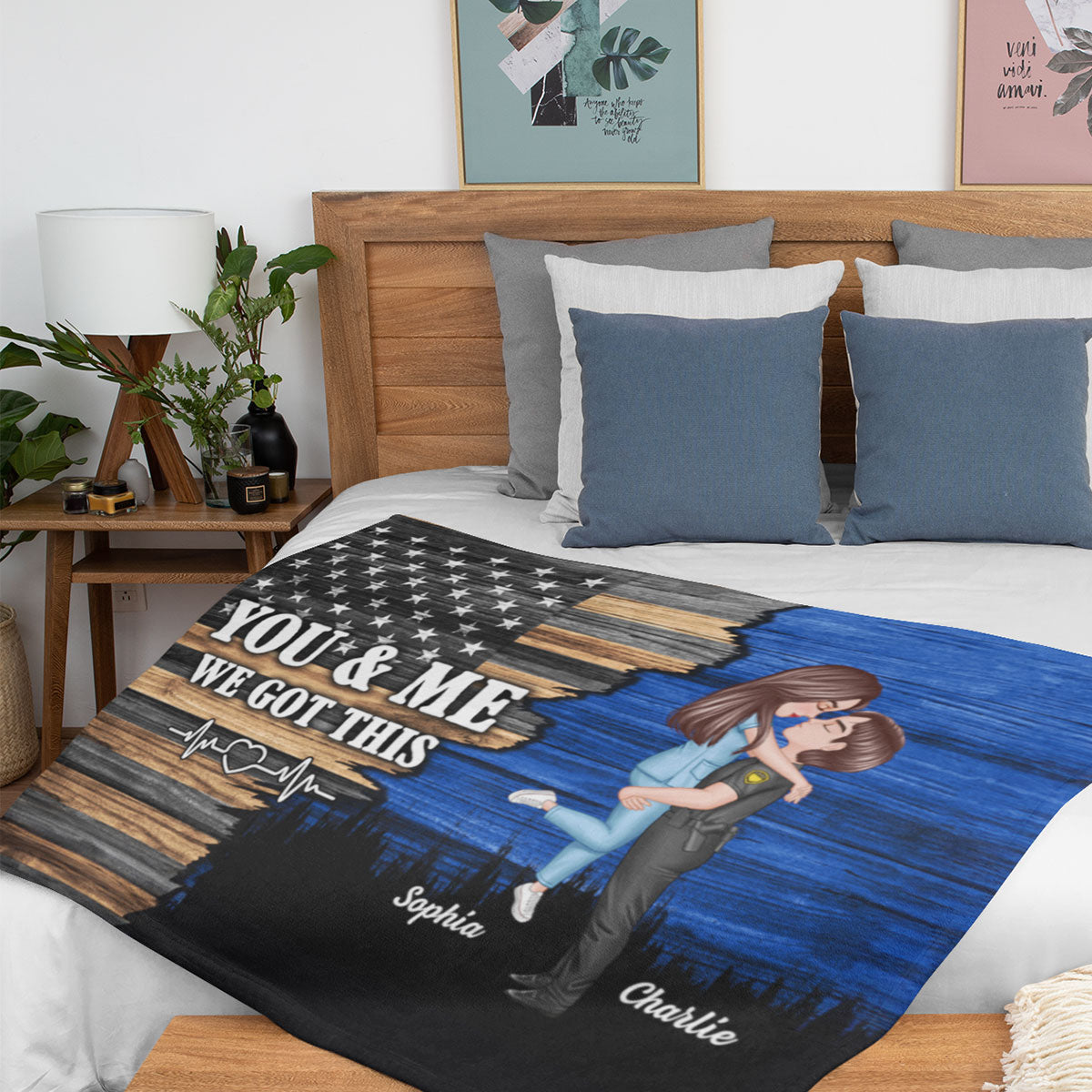 Hero Couple Hugging Kissing Half Flag Gift by Occupation Gift For Her Gift For Him Personalized Fleece Blanket