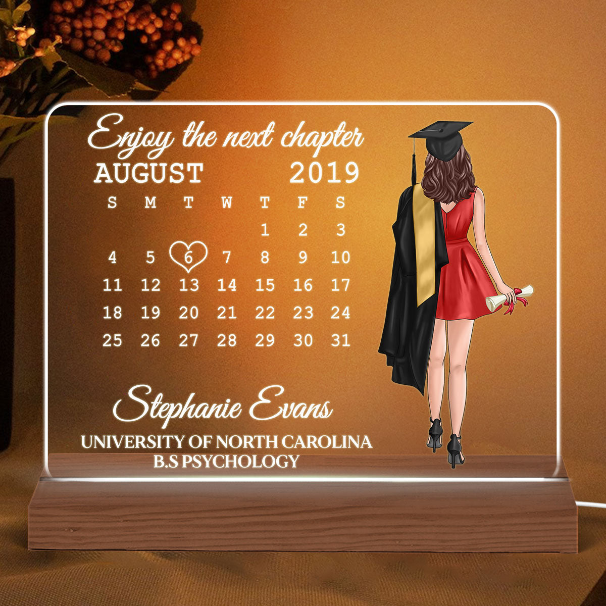 And So The Adventure  Begins Graduation Gift Senior Calendar Personalized Horizontal Rectangle Acrylic Plaque With LED Night Light - Gift For Daughter
