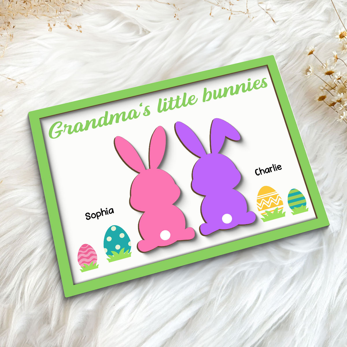 Grandma‘s Little Bunnies Easter Gift Home Decor Personalized 2-Layer Wooden Plaque