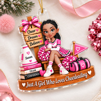 Custom Cheerleading Girl Name - Personalized Acrylic Ornament - Christmas Gift for Daughter, Granddaughter, Holiday Keepsake for Cheerleaders