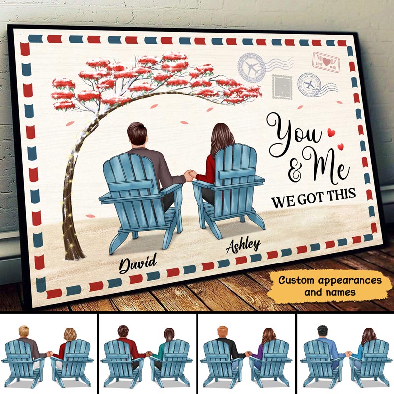 Back View Couple Sitting Under Red Tree Personalized Horizontal Poster