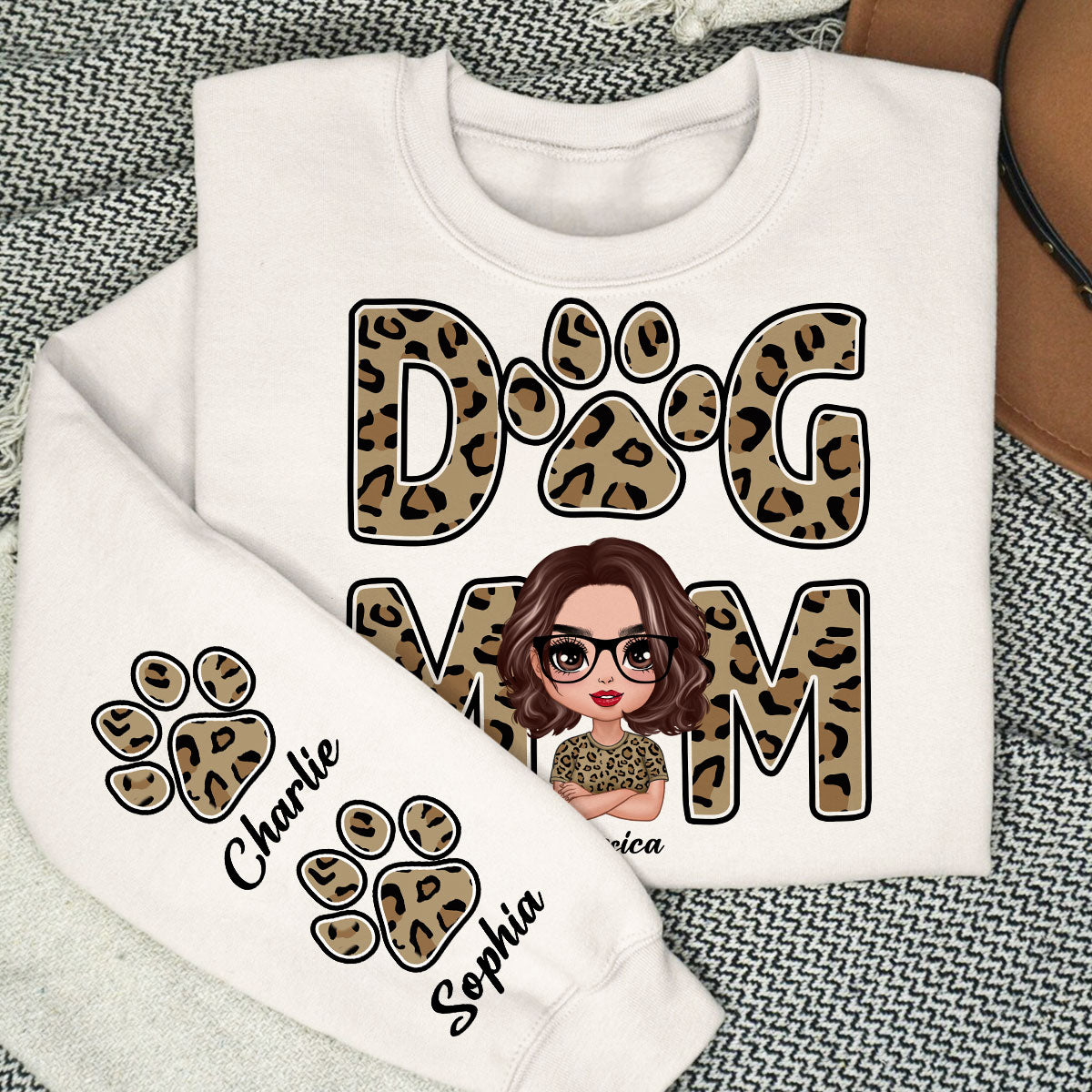 Leopard Dog Mom Gift For Dog Lovers Personalized Sleeve Printed Sweatshirt