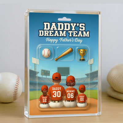 3D Effect Custom Figure Baseball Family Daddy's Dream Team Personalized Flat Acrylic Block Plaque, Unique Father's Day Gift For Dad, Husband
