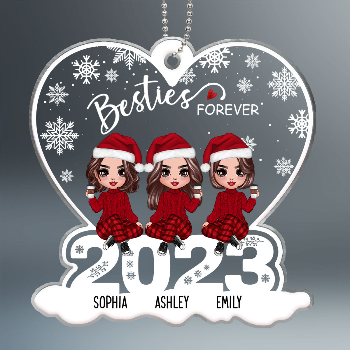 Snow Cute Best Friends Sitting On 2023 Christmas Personalized Acrylic Ornament