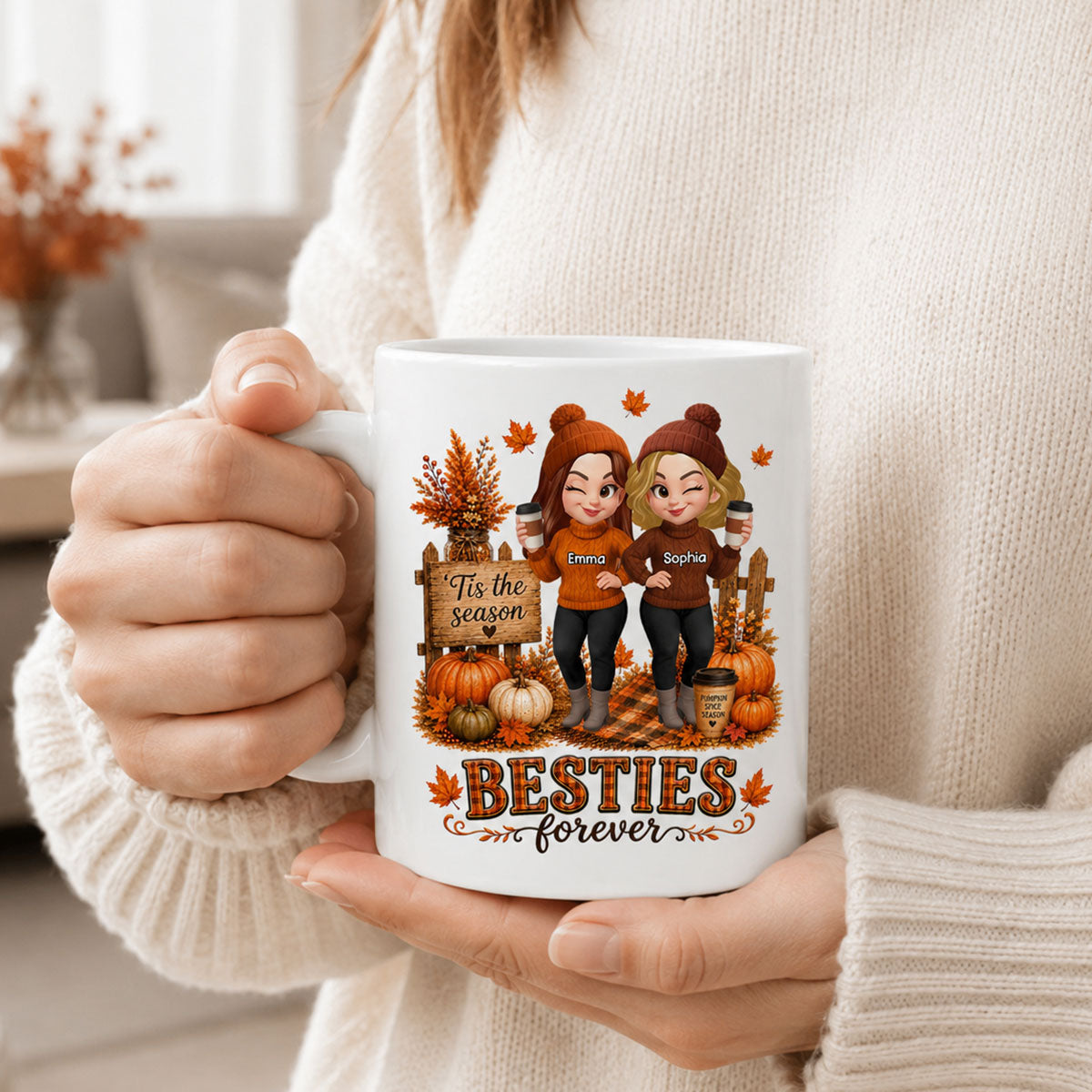 Fall Season Besties Forever - Personalized Mug - Fall Gift for Best Friends
