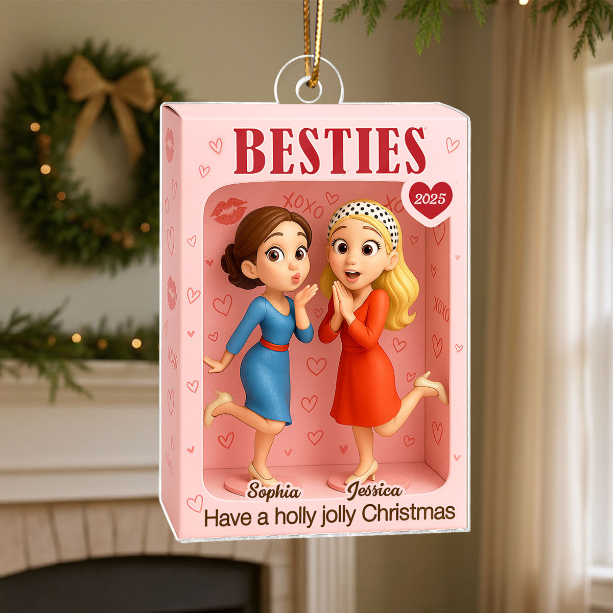 Besties XOXO Pretty Girls Toy Box Style - Personalized Acrylic Ornament - Christmas Gift For Best Friends