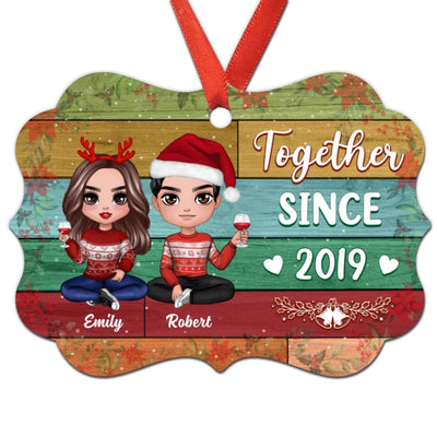 Colorful Palette Doll Couple Sitting Personalized Christmas Ornament