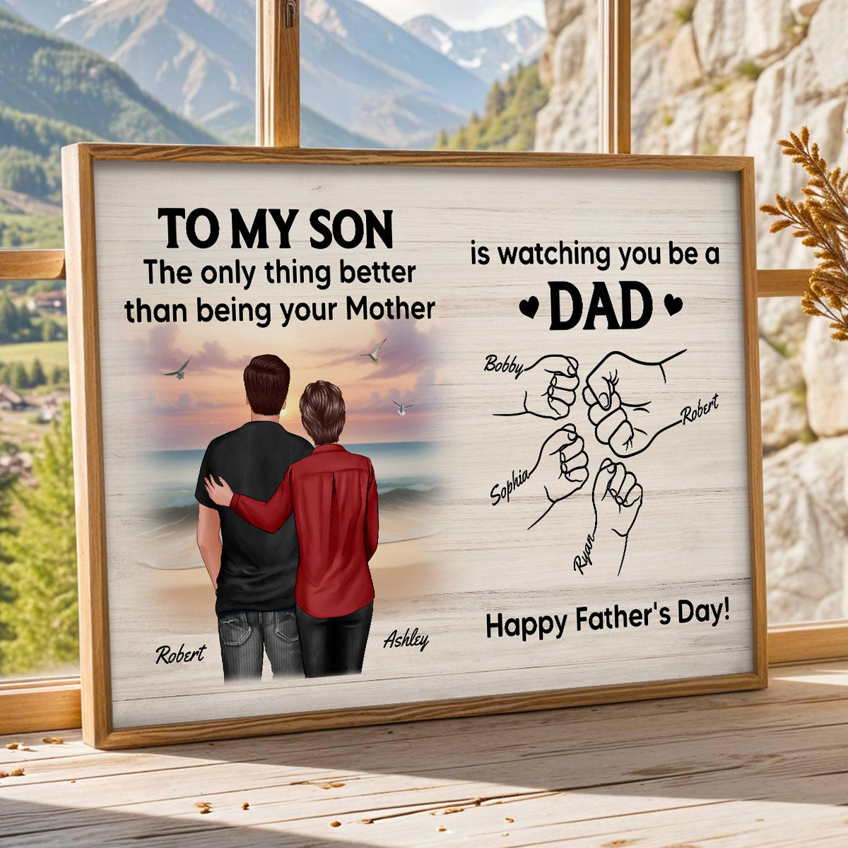 From Mom Dad To Son Watching You Be A Dad Beach Landscape Personalized Poster, Gift For Son