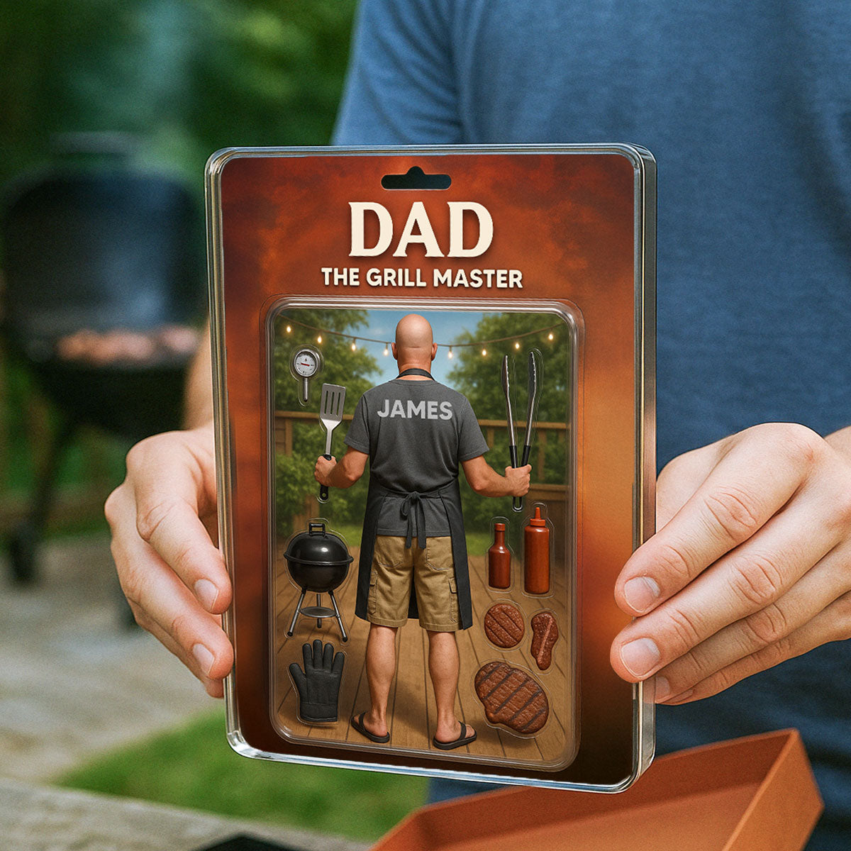 3D Effect Grilling Dad Custom Figure Personalized Flat Rectangle Acrylic Block, Gift For Dad
