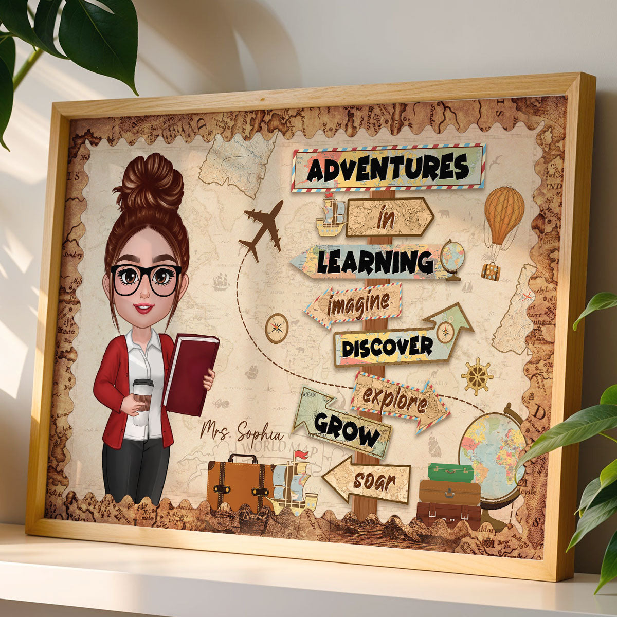 Adventure In Learning Teacher Personalized Poster, Classroom Reading Corner, STEM Corner Decoration