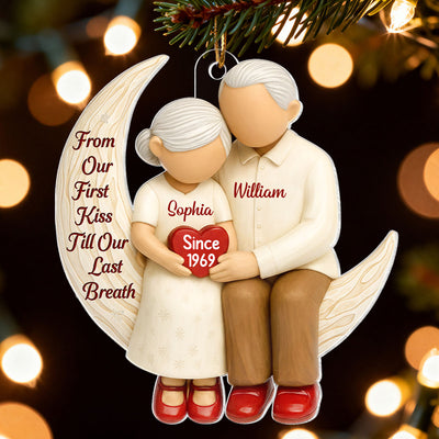 Couple Sitting on Moon from Our 1st Kiss til Our Last Breath - Personalized Acrylic Ornament - Christmas Gift for him, Gift for her