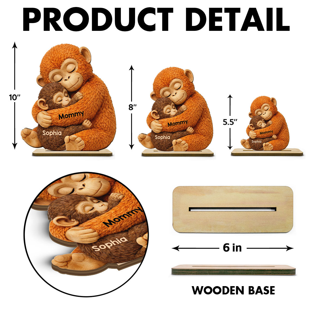 Mother Monkey & Children, Baby Monkey Punch - Personalized 2-Layered Wooden Plaque - Heartfelt Mother's Day Gift for Mom, Wife