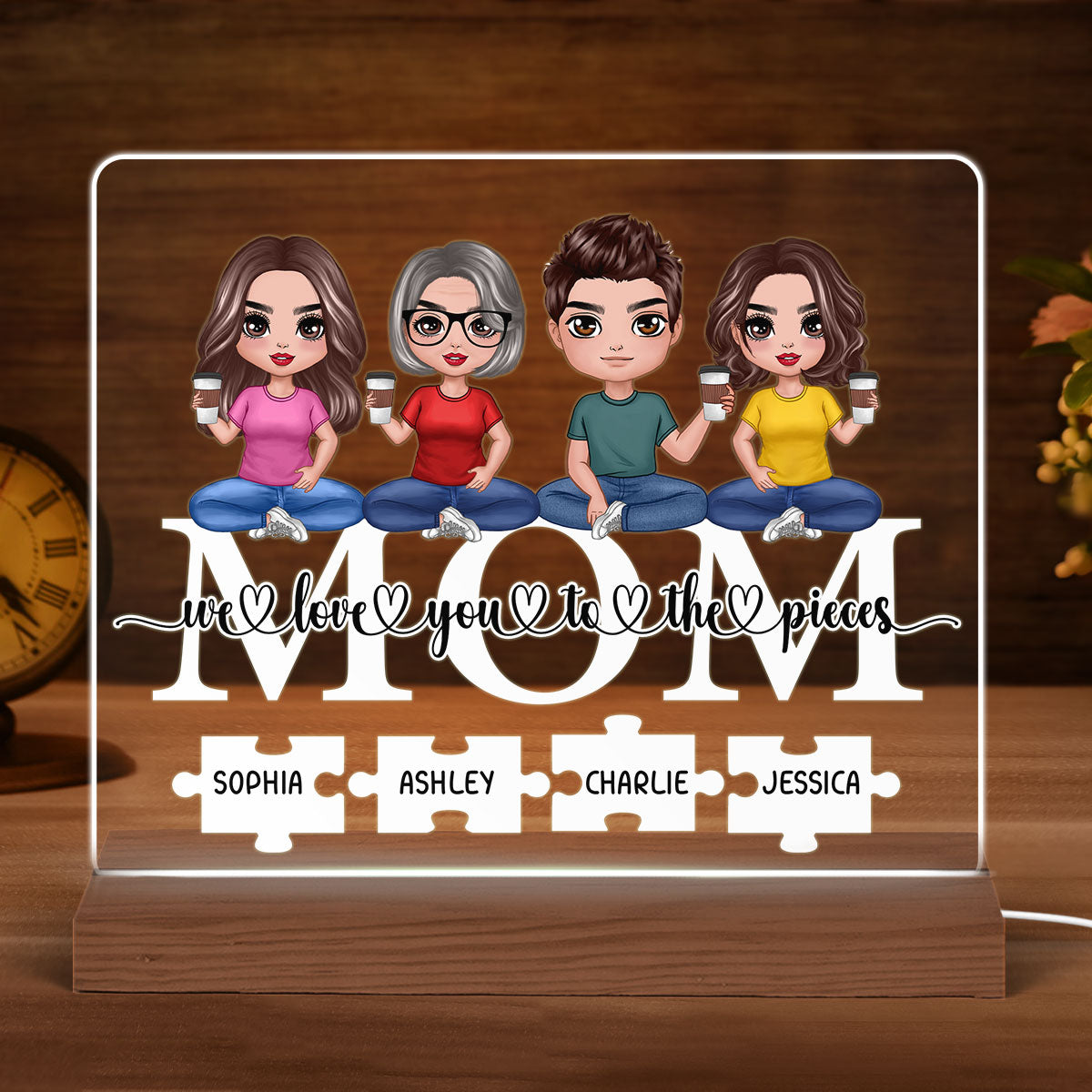 Mom We Love You To Pieces Personalized Acrylic Custom Shape LED Night Light