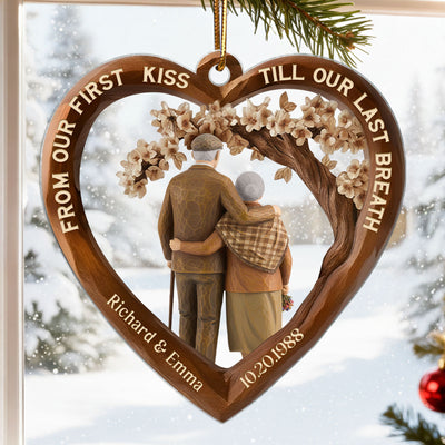 From Our First Kiss Till Our Last Breath Couple 3D Wooden Effect - Personalized Acrylic Ornament - Christmas Gift for Couples
