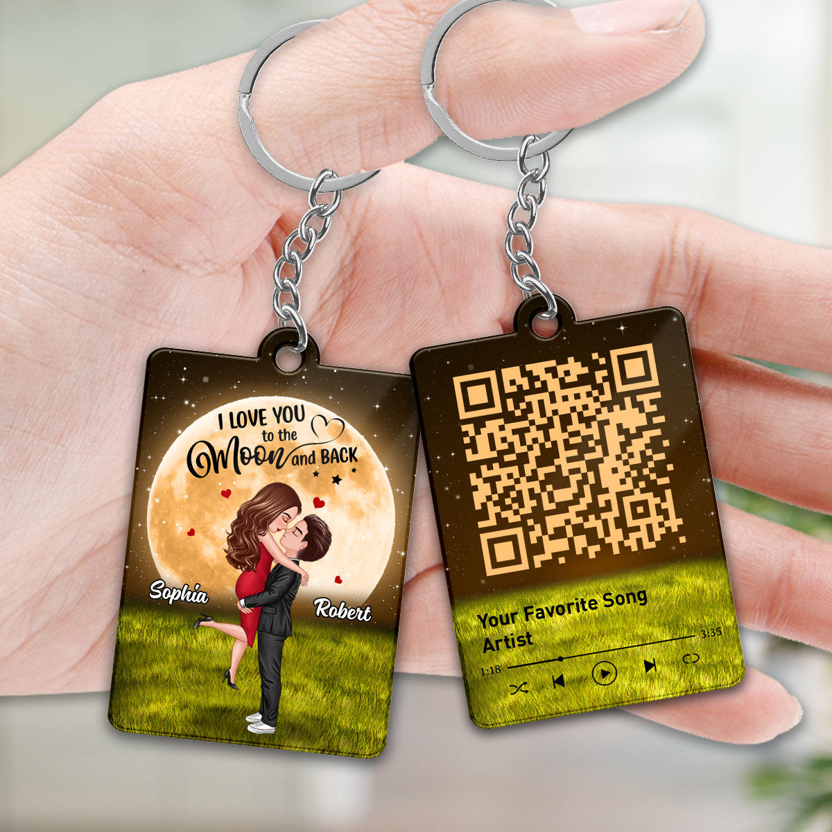 Big Moon Doll Couple Hugging Kissing Personalized Acrylic Keychain