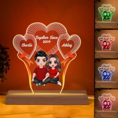 Embracing Doll Couple Hearts Together Personalized Custom Shape LED Night Light - Gift For Him Gift For Her