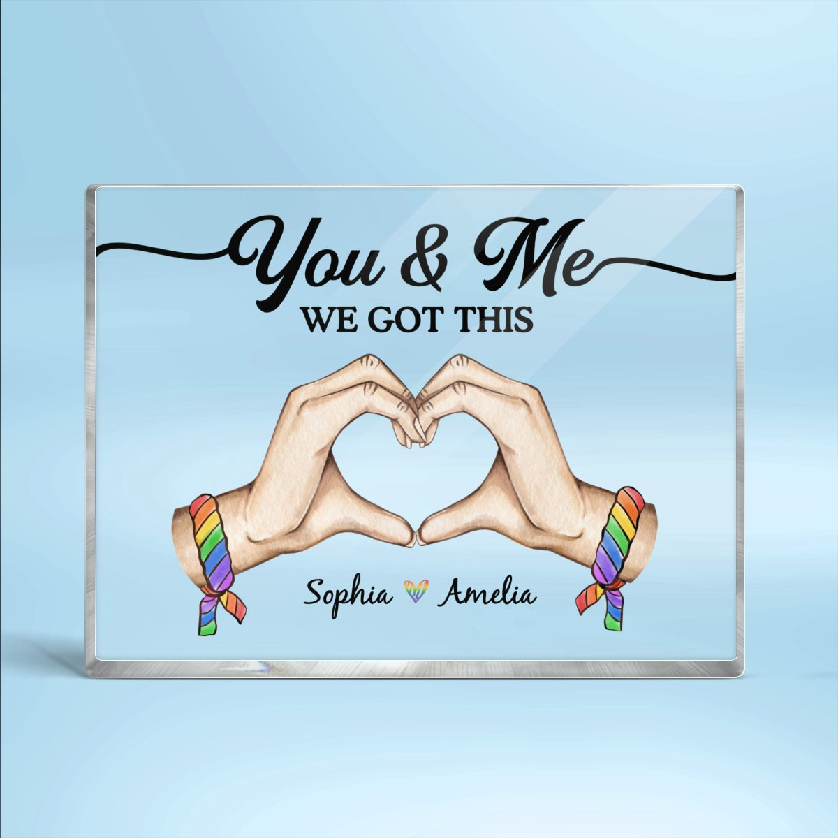 Pride Month LGBT Couple Heart Hands Personalized Rectangle Acrylic Block Plaque, Gift For Couple