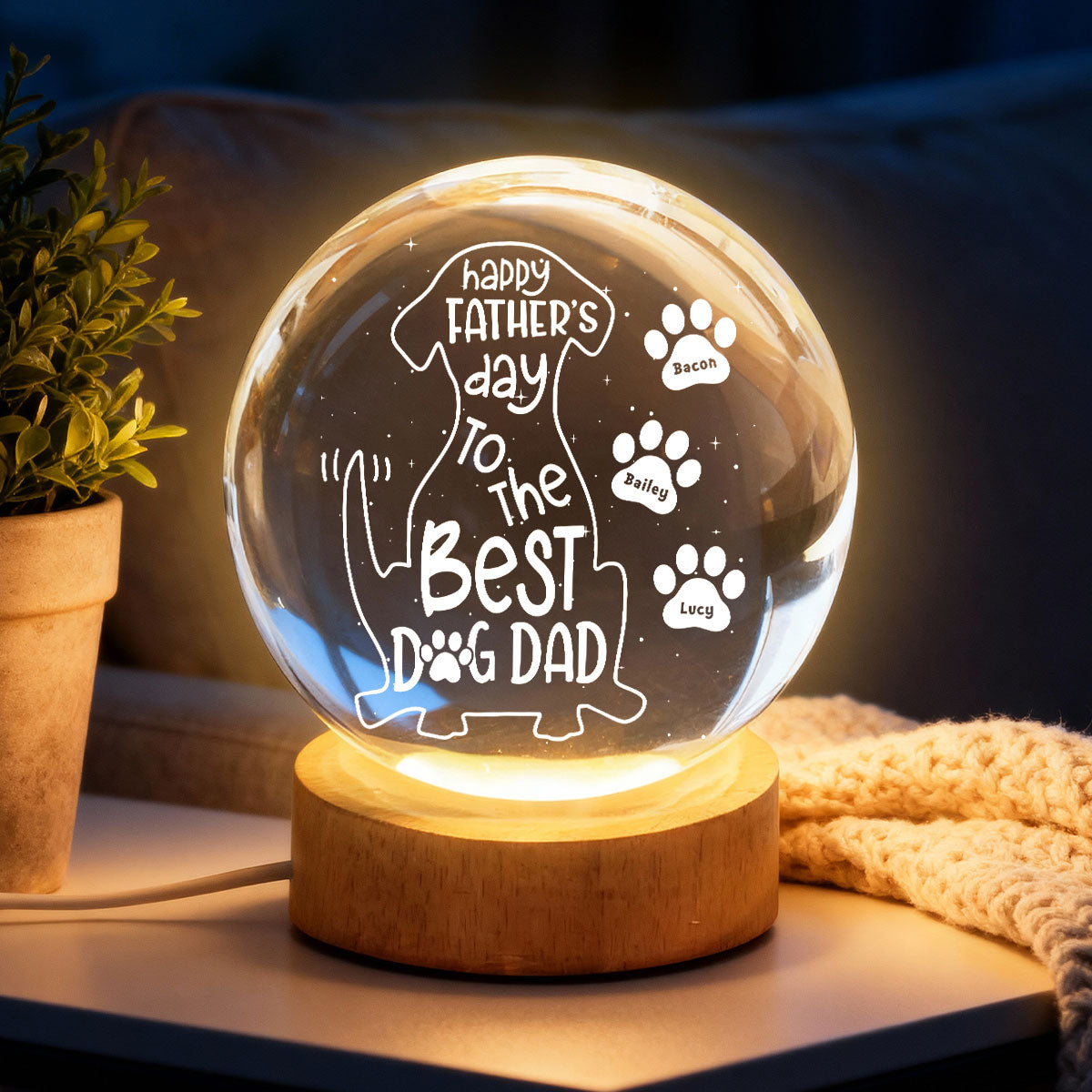 Happydad Led Happy Father's Day Dog Dad - Personalized Crystal Ball LED Night Light ...