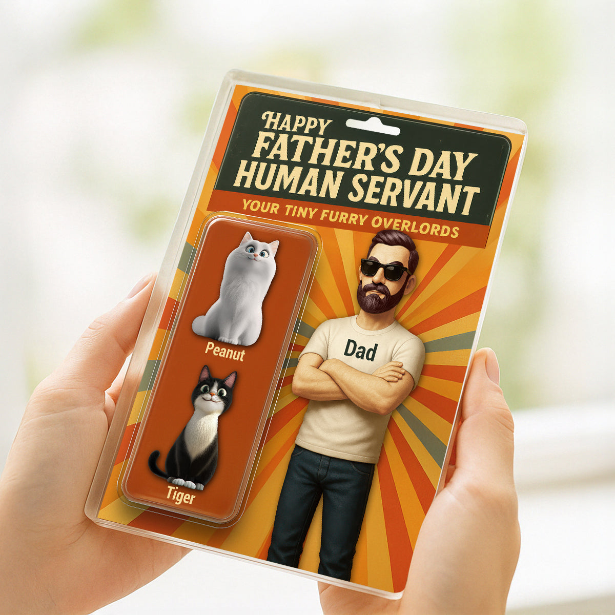 Happy Father's Day Human Servant Cat Dad Custom Action Figure Personalized Acrylic Block Plaque