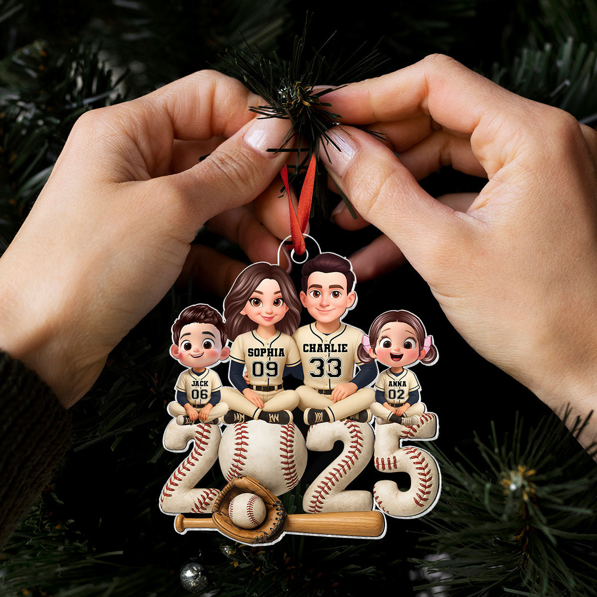 3D Effect Christmas Baseball Team Family - Personalized Acrylic Ornament