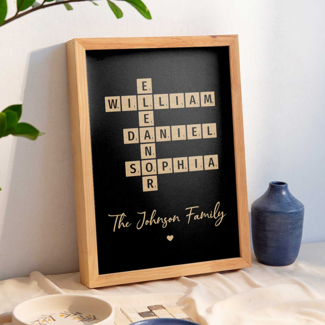 Family Crossword Art - Created In A Moment, Treasured Forever - Personalized Physical and Digital Poster