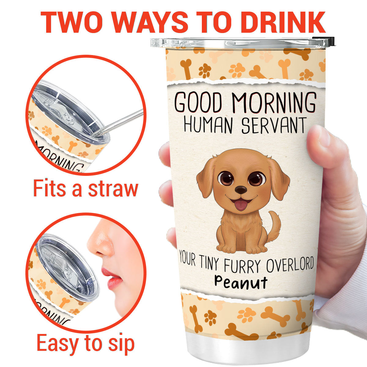 Watercolor Cute Dogs Good Morning Human Servant Personalized Tumbler